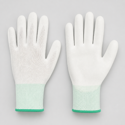 White Nylon PU Palm Coated ESD Gloves 10e6-10e9 Ohm for Static-Sensitive Handling