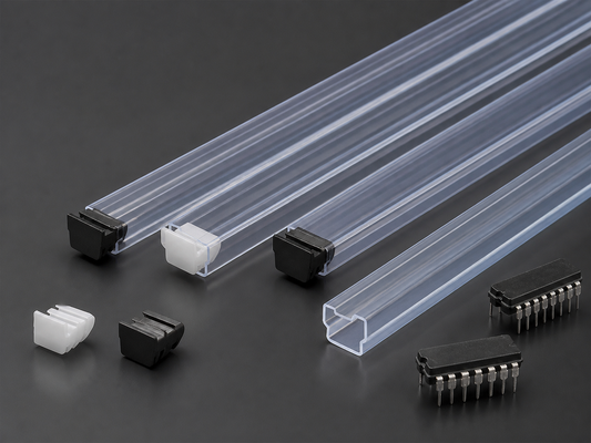 Tube de rangement antistatique en PVC transparent pour circuits intégrés avec capuchons de protection